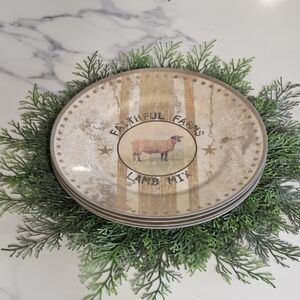 NWT - 4 Lamb Melamine Dinner Plate - Beige Rustic Farmhouse Design
